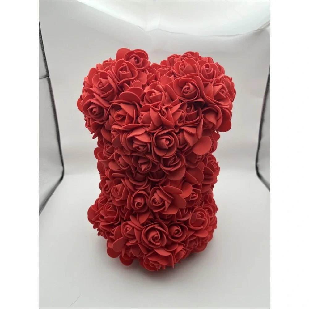 Rose Teddy Bear Flower Gift, Red Artificial Roses, Romantic Anniversary Decor